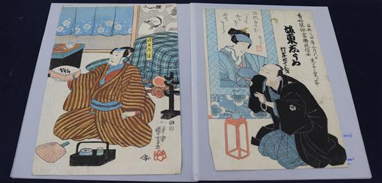 Twelve Japanese Kabuki woodblock prints; 36 x 25cm, unframed.